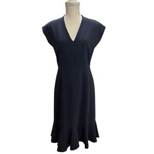 MAX MARA Navy Dress V Neck Flounce Hem Size 8